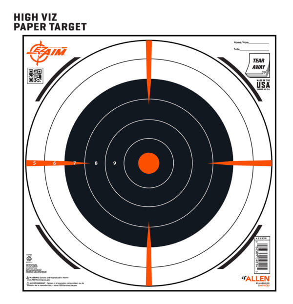 EZ-Aim 15334100 Shooting Target Bullseye Paper Hanging 12″ x 12″ Black/White 100 Per Pack