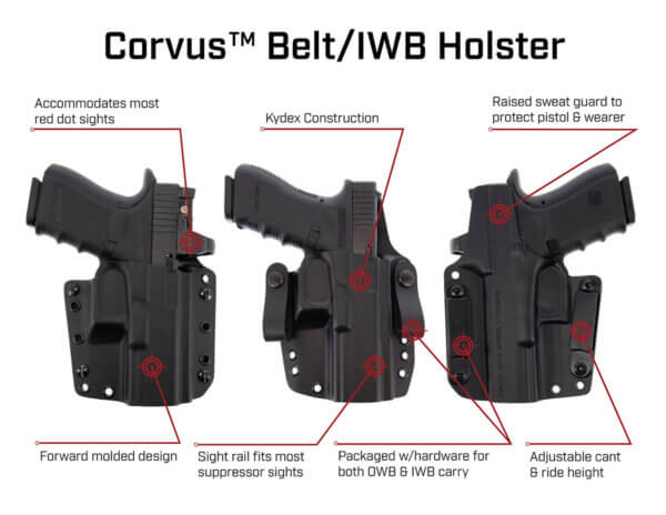 Galco CVS868RB Corvus  IWB/OWB Black Kydex Belt Loop Compatible w/Glock 17 Gen3-5/19 Gen3-5/23 Gen3-5 Belt Up to 1.75 Wide Right Hand”