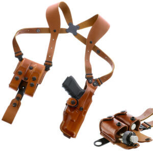 Galco MCII653 Miami Classic II Shoulder System Size Fits Chest Up To 56″ Tan Leather Harness Fits S&W M&P Shield Fits Glock 43 Fits Glock 43X Fits Springfield Hellcat Pro Left Hand