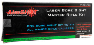 AimShot Master Kit Multi-Caliber Bore Sight with Red 650nM Laser Uses L736 Button Cell Batteries & 2 AAA Batteries for Battery Pack for Rifles (Batteries Not Included)