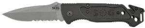 S.O.G SOG-FF24-CP Escape 3.40″ Folding Clip Point Part Serrated Bead Blasted 9Cr18MoV SS Blade Black Anodized Aluminum Handle Includes Belt Clip