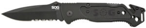 S.O.G SOG-M37N-CP Seal Pup 4.75″ Fixed Clip Point Part Serrated Powder Coated AUS-8A SS Blade Black w/Raised Diamond Pattern GRN Handle Includes Lanyard/Sheath