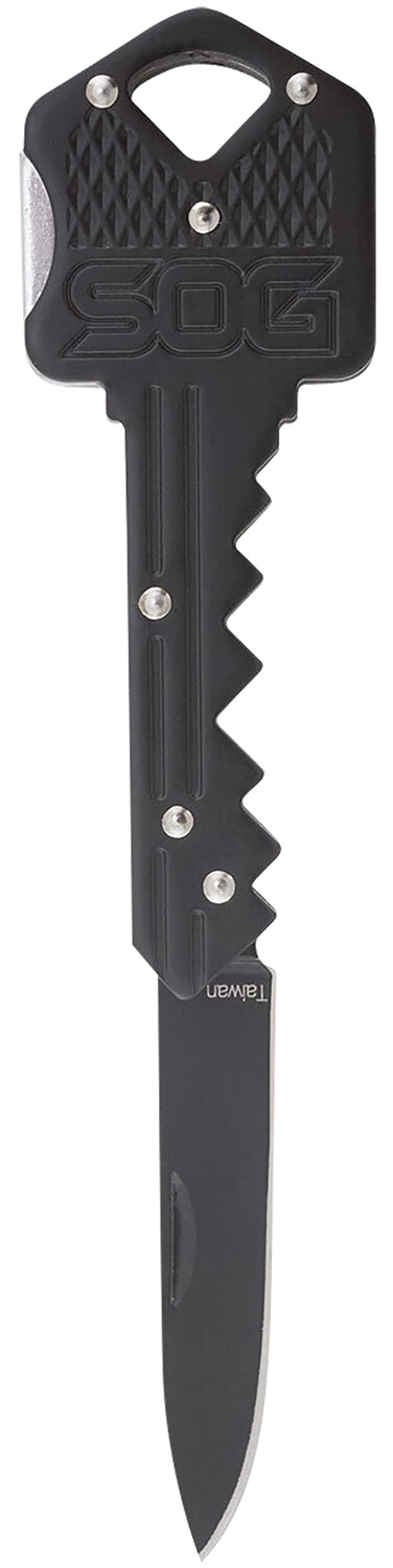 S.O.G SOGKEY101 Key 1.50″ Folding Plain Drop Point Black Hardcased 5Cr13MoV SS Blade/Black Stainless Steel Handle