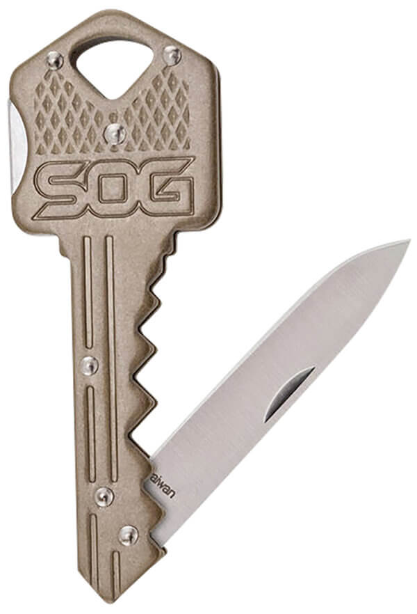 S.O.G SOG-KEY102-C Key 1.50″ Folding Plain Drop Point Satin 5Cr13MoV SS Blade/ Brass Stainless Steel Handle