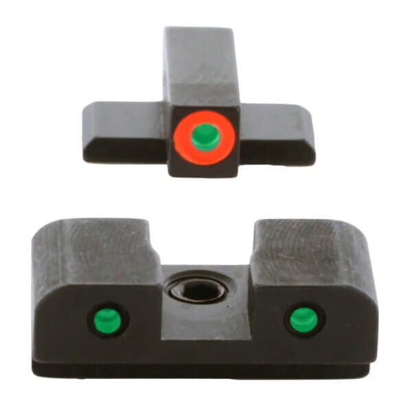 AmeriGlo SA446 Spartan Sight Set for Springfield Armory Hellcat Standard Black | Green Tritium with Orange Outline Front Sight Green Tritium with Black Outline Rear Sight