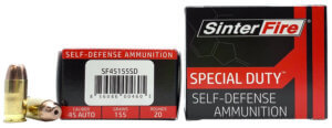 SinterFire Inc SF45155SD Special Duty (SD) 45 ACP 155 gr Lead Free Frangible Hollow Point 20rd Box