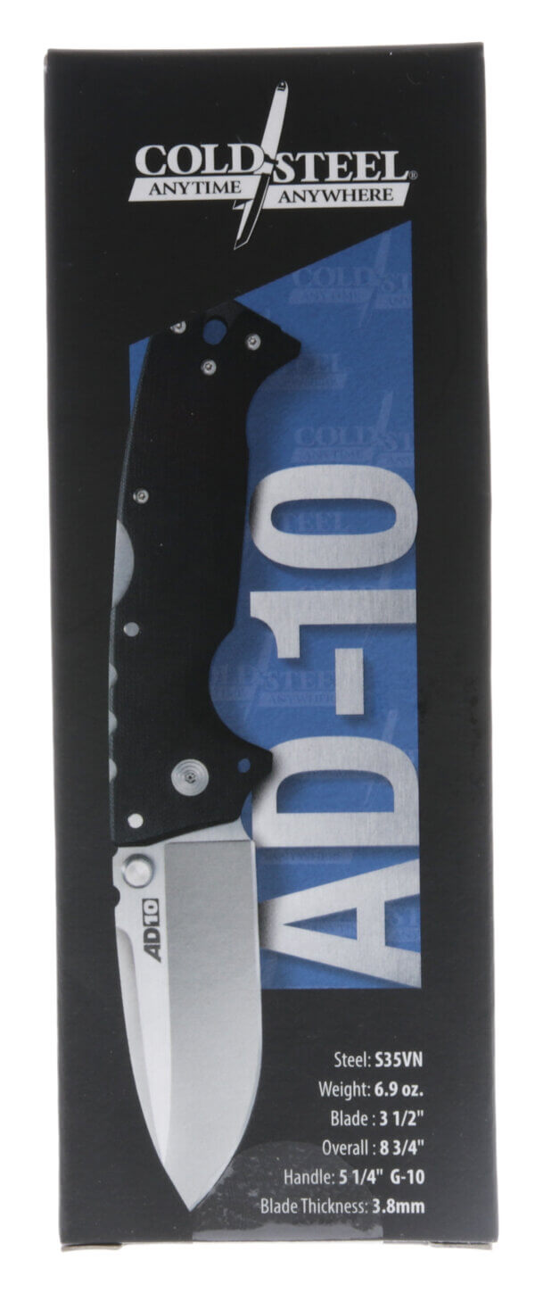 Cold Steel CS28DD AD-10 4″ Folding Drop Point Plain S35VN SS Blade/Black G10 Handle Includes Pocket Clip