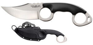 Cold Steel CS39FN Double Agent ll 3″ Fixed Plain Satin AUS-8A SS Blade Black w/Double Ring Griv-Ex Handle Includes Bead Chain Lanyard/Sheath