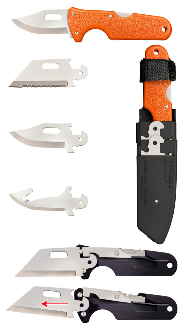 Cold Steel CS-40AL Click-N-Cut Hunter 2.50″ Fixed Bowie/Gut Hook/Plain/Serrated Satin 420J2 SS Blade/Orange ABS Handle