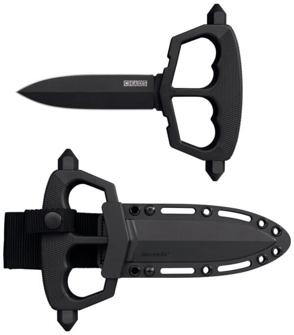Cold Steel CS80NT3 Chaos Push Knife 5″ Fixed Plain Black Matte Powder Coat SK-5 Steel Blade/ Black w/D-Guard Handle Griv-Ex w/Overmold Kray-Ex Handle Includes Belt Loop/Sheath