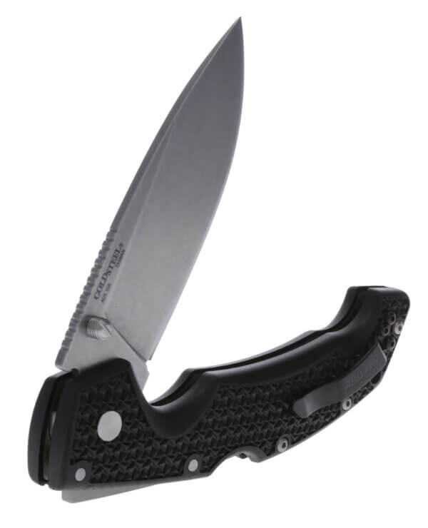 Cold Steel CS29AB Voyager Large 4″ Folding Plain Drop Point Stone Washed AUS 10A Steel Blade/Black Textured Griv-Ex Handle