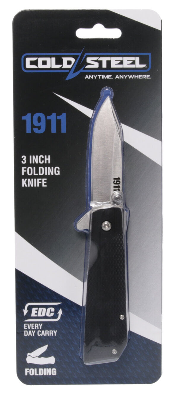 Cold Steel CS20NPJAAZ 1911 3″ Folding Clip Point Plain 4034 SS Blade Black Textured Griv-Ex Handle Includes Pocket Clip