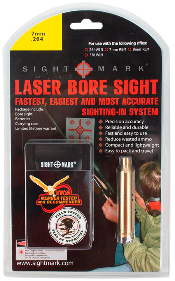 Sightmark SM39004 Boresight Red Laser for .7mm .264 .338 Cal Brass Includes Battery Pack & Carrying Case
