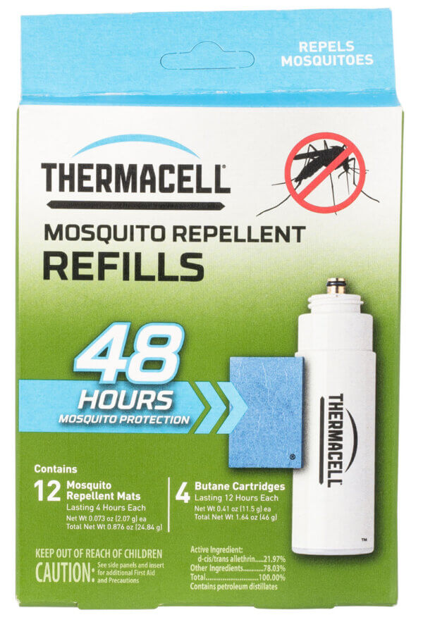 Thermacell E4 Repellent Refill Effective 15 ft Earth Scent Mat/Fuel Cartridges Repels Mosquito Effective Up to 48 hrs 4 Fuel Cartridges/12 Mats