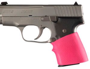 Hogue 18007 HandAll Jr. Grip Sleeve Small Size made of Rubber with Textured Pink Finish & Finger Groove for Most 22  25 & 38 Pistols