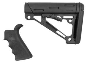 Hogue 15056 OverMolded Combo Kit Collapsible Black OverMolded Rubber Black Synthetic & Black Rubber Grip for AR15 M16 with Mil-Spec Tube (Tube Not Included)