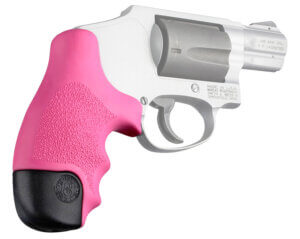 Hogue 60027 OverMolded Tamer  Cobblestone Pink Rubber with Finger Grooves for S&W J Frame Centennial with Round Butt  Bodyguard