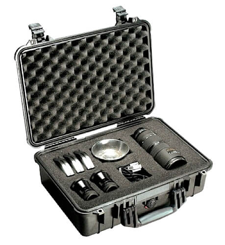 Pelican 1500 Protector Case made of Polypropylene with Black Finish Foam Padding Over-Molded Handle Stainless Steel Hardware & Double Throw Latches 16.75″ L x 11.18″ W x 6.12″ D Interior Dimensions