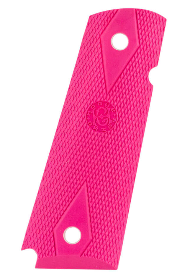 Hogue 45017 OverMolded Grip Panels Checkered Pink Rubber for 1911 Government