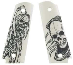 Hogue 45029 Scrimshaw Grip Abmi-Cut Ivory with Full Body Grim Reaper Polymer for 1911 Government