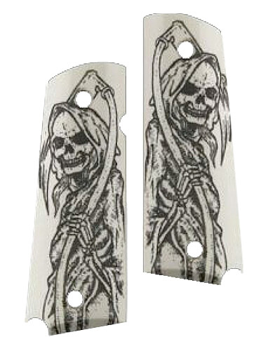 Hogue 45026 Scrimshaw Grip Ambi-Cut Ivory with Grim Reaper Polymer for 1911 Government