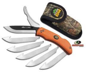 Outdoor Edge WP2 Wild Pak Multiple Skinner w/Gut Hook/Saw/Caper Plain/Saw 420J2 Stainless Steel Blade FRN Orange Handle