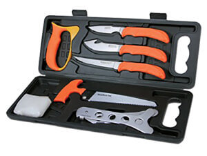 Outdoor Edge WP2 Wild Pak Multiple Skinner w/Gut Hook/Saw/Caper Plain/Saw 420J2 Stainless Steel Blade FRN Orange Handle