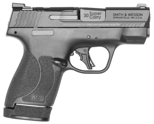 Smith & Wesson 13473 M&P Shield Plus Micro-Compact Frame 30 Super Carry 13+1/16+1  3.10″ Black Armornite Stainless Steel Barrel & Optic Ready/Serrated Slide  Black Polymer Frame & Textured Polymer Grip  Thumb Safety