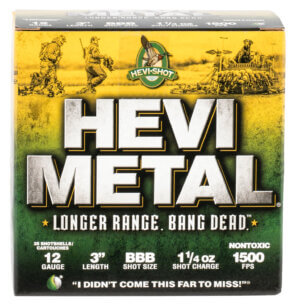 HEVI-Metal HS38008 Hevi-Metal Longer Range 12 Gauge 3″ 1 1/4 oz 1500 fps BBB Shot 25rd Box