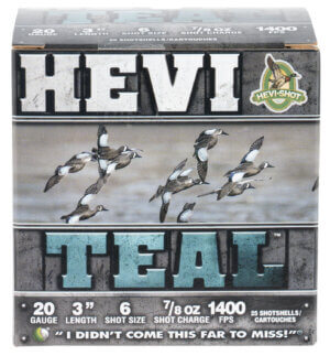 HEVI-Shot HS62006 HEVI-Teal Waterfowl 20 Gauge 3″ 7/8 oz 6 Shot 25rd Box