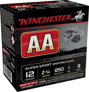 Winchester Ammo AASC12508 AA Sporting Clay 12 Gauge 2.75″ 1 oz 1250 fps 8 Shot 25rd Box