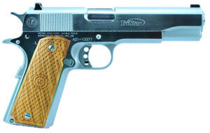 TriStar 85625 American Classic Commander 1911 9mm Luger Caliber with 4.25″ Barrel 9+1 Capacity Overall Chrome Finish Steel Beavertail Frame Serrated Slide & Wood Grip