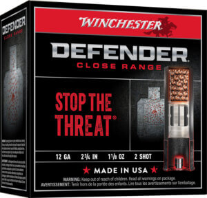 Winchester Ammo S122PD25 Defender 12 Gauge 2.75″ 1 1/8 oz 1145 fps 2 Shot 25rd Box