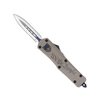 CobraTec Knives MWTPFS3DAGNS We The People Medium 3″ OTF Dagger Plain D2 Steel Blade/Tan w/”We The People” Features Glass Breaker Includes Pocket Clip