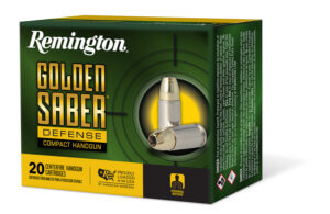 Remington Ammunition 27613 Golden Saber Defense 9mm Luger 124 gr Brass Jacket Hollow Point (BJHP) 20rd Box