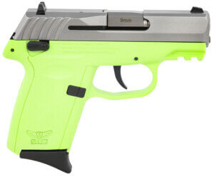 SCCY Industries CPX1TTLGG3 CPX-1 Gen3 9mm Luger 10+1 3.10″ Lime Green Polymer w/Picatinny Rail Serrated SS Slide Lime Green Polymer Grip