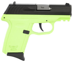 SCCY Industries CPX2CBLGG3 CPX-2 Gen3 9mm Luger Caliber with 3.10″ Barrel  10+1 Capacity  Lime Green Finish Picatinny Rail Frame  Serrated Black Nitride Stainless Steel Slide  Polymer Grip & No Manual Thumb Safety