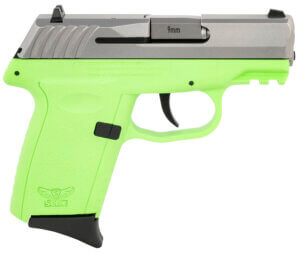 SCCY Industries CPX-2TTLGG3 CPX-2 Gen3 9mm Luger Caliber with 3.10″ Barrel 10+1 Capacity Lime Green Finish Picatinny Rail Frame Serrated Stainless Steel Slide Polymer Grip & No Manual Thumb Safety
