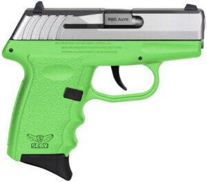 SCCY Industries CPX-3TTLG CPX-3 380 ACP 10+1 3.10″ Lime Green Polymer Serrated SS Slide Finger Grooved Lime Green Polymer Grip