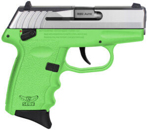 SCCY Industries CPX-4TTLG CPX-4 380 ACP 10+1 2.96″ Lime Green Polymer Serrated SS Slide Finger Grooved Lime Green Polymer Grip