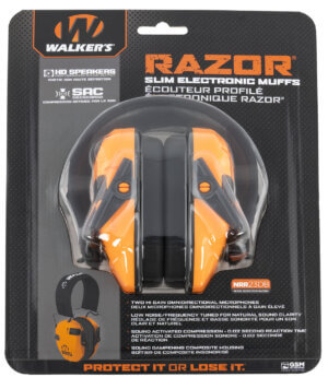 Walker’s GWPRSEMBLZ Razor Slim Electronic Muff Polymer 23 dB Over the Head Blaze Orange/Black Adult