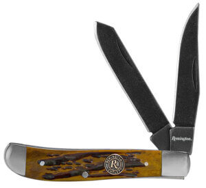 Remington Accessories 15642 Backwoods Trapper Folding Stonewashed Carbon Steel Blade/Coffee Brown w/Remington Medallion Bone Handle