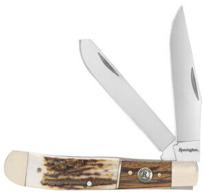 Remington Accessories 15652 Guide Trapper Folding Stainless Steel Blade Brown/White/Silver w/Remington Shield Stag Bone/Nickle Handle