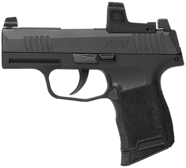 Sig Sauer 365380BSS0RXZE P365  380 ACP Caliber with 3.10″ Barrel  10+1 Capacity  Overall Black Finish Stainless Steel  Serrated/Optic Cut Nitron Slide & Black Polymer Grip Includes 2 Mags & RomeoZero Elite Red Dot