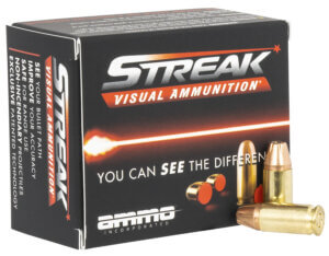 Ammo Inc 9124JHPSTRKRED Streak Visual (RED) Self Defense 9mm Luger 124 gr Jacketed Hollow Point (JHP) 20rd Box