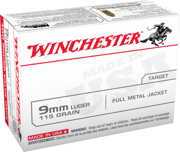 Winchester Ammo USA9MMVP USA  9mm Luger 115 gr Full Metal Jacket (FMJ) 100rd Box