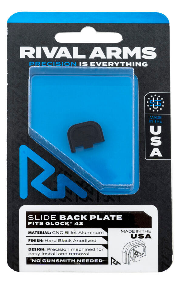 Rival Arms RA43G003A Slide Back Cover Plate Single Stack Black Anodized Aluminum for Glock 42