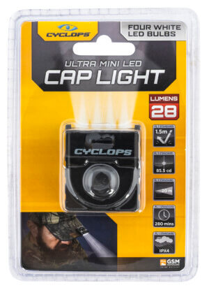 Cyclops CYCHCBLKW Hat Clip 4 LED White LED Bulb Black Anodized 60 Meters Distance