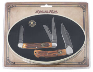 Remington Accessories 15682 American Tradition Tin Collector Gift Set 3.50″ Lockback/3.50″ Stockman V-Flat Stonewashed Coffee Brown w/Remington Medallion Includes