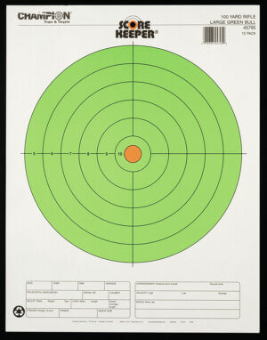Champion Targets 45795 Score Keeper  Bullseye Paper Hanging 100 yds Rifle Large Fluorescent Green & Orange 12 PK